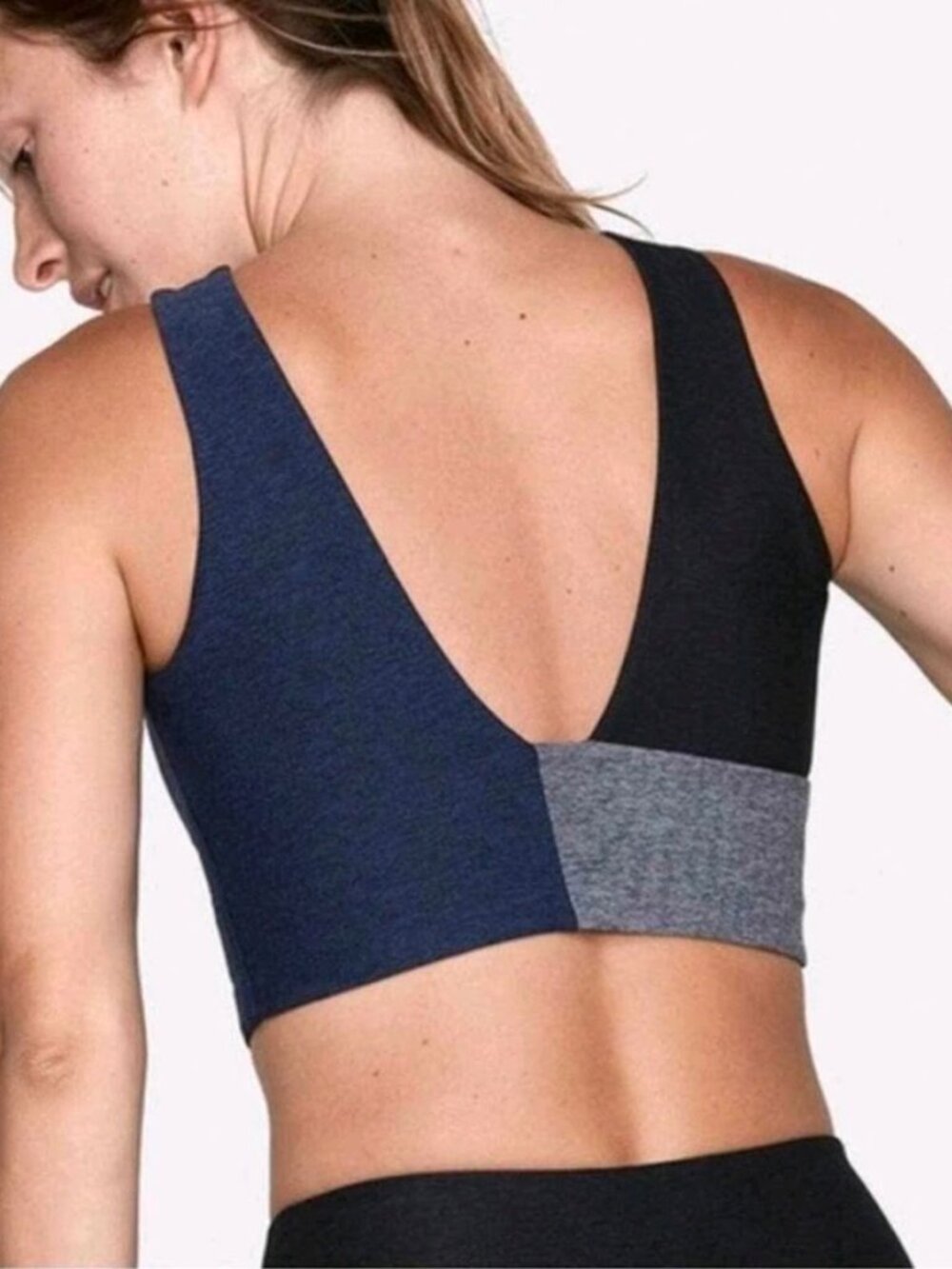 Outdoor Voices Colorblock High Neck Sports Bra Heathered Blue Low Back Top Small